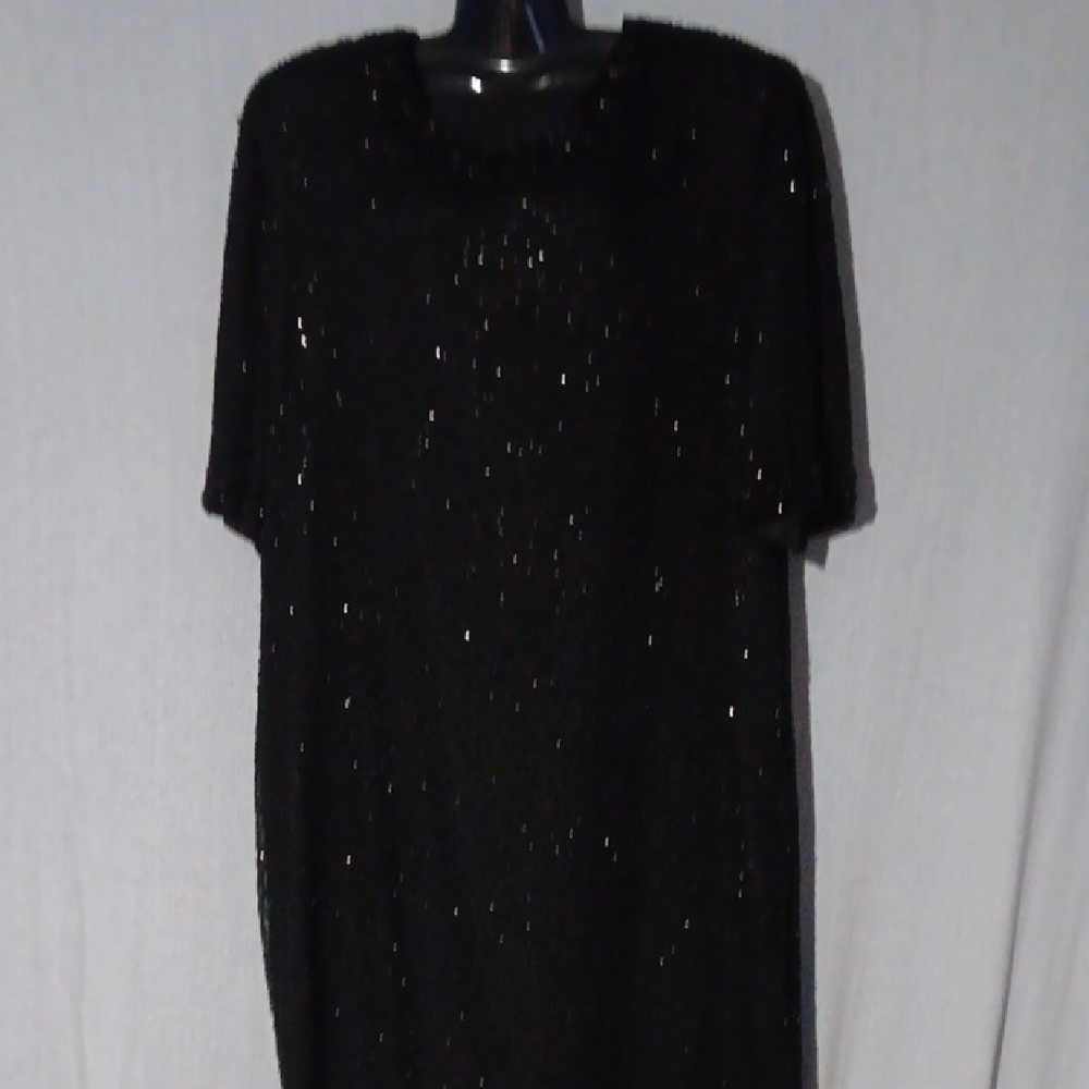 Laurence Kazar Black Sequin 100% Silk Vintage Formal Dress 2X Mint Condition